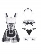 Ruffled See-through Chiffon Low-cut Waist Hollow Backless Maid Outfit Sexy Lingerie Set