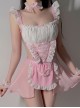 Ruffled See-through Chiffon Low-cut Waist Hollow Backless Maid Outfit Sexy Lingerie Set