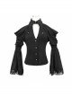 Off-Shoulder V-Neck Top Collar Pendant Big Cuffs Stitching Lace Mesh Black Gothic Blouse