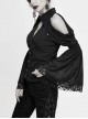 Off-Shoulder V-Neck Top Collar Pendant Big Cuffs Stitching Lace Mesh Black Gothic Blouse