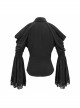 Off-Shoulder V-Neck Top Collar Pendant Big Cuffs Stitching Lace Mesh Black Gothic Blouse