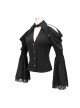 Off-Shoulder V-Neck Top Collar Pendant Big Cuffs Stitching Lace Mesh Black Gothic Blouse