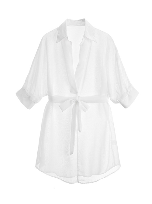 Deep V Chiffon See-through Temptation Shirt OL Style Professional Uniform Sexy Lingerie Set