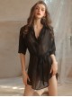 Deep V Chiffon See-through Temptation Shirt OL Style Professional Uniform Sexy Lingerie Set