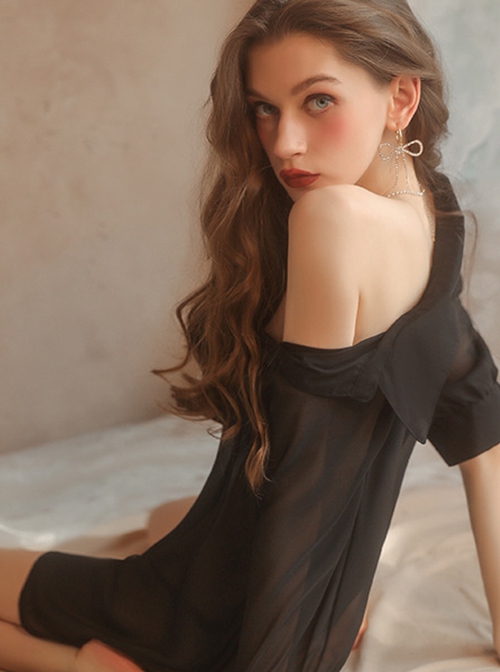Deep V Chiffon See-through Temptation Shirt OL Style Professional Uniform Sexy Lingerie Set