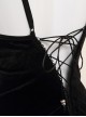 Black Velvet Stitching Lace Deep V Steel Ring Gathered Hidden Button Open Crotch Bunny Girl Jumpsuit Sexy Lingerie Set