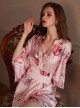 Deep V Temptation Elegant Japanese Style Sakura Rabbit Print Kimono Cardigan Sexy Underwear Set