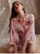 Deep V Temptation Elegant Japanese Style Sakura Rabbit Print Kimono Cardigan Sexy Underwear Set