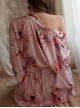 Deep V Temptation Elegant Japanese Style Sakura Rabbit Print Kimono Cardigan Sexy Underwear Set
