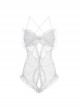 See-Through Lace Sweet Ruffled Big Bowknot Backless Open Crotch Exposed Hips Slim Jumpsuit Sexy Lingerie