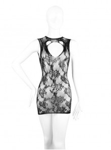 Backless Black See-Through Mesh Jacquard Hip-Wrapped Mesh Dress Plump Plus Size Sexy Lingerie
