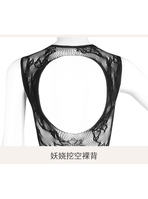 Backless Black See-Through Mesh Jacquard Hip-Wrapped Mesh Dress Plump Plus Size Sexy Lingerie