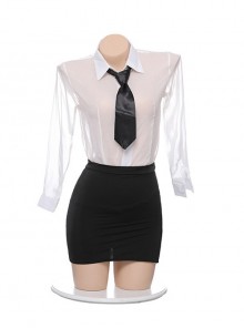 White See-Through Shirt Black Slit Hip Skirt Secretary-Style Office Cosplay Plus Size Sexy Lingerie Set