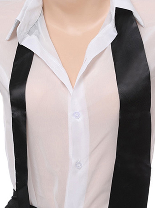 White See-Through Shirt Black Slit Hip Skirt Secretary-Style Office Cosplay Plus Size Sexy Lingerie Set