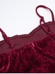 Sexy Burgundy Velvet Asymmetrical Ruffled Hem With Exquisite Gemstone Decoration Gothic Style Sleeveless Suspender Dress