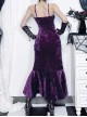 Sexy Purple Velvet Asymmetrical Ruffled Hem With Exquisite Gemstone Decoration Gothic Style Sleeveless Suspender Dress