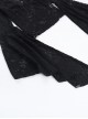 Black Sexy Micro Transparent Lace Low Cut V Neck Beaded Gothic Style Flowing Long Sleeved Top