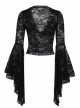 Black Sexy Micro Transparent Lace Low Cut V Neck Beaded Gothic Style Flowing Long Sleeved Top