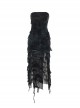 Personalized Black Wasteland Tattered Asymmetrical Slit Punk Style Tube Top Dress