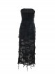 Personalized Black Wasteland Tattered Asymmetrical Slit Punk Style Tube Top Dress