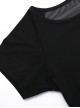 Black Woven Splicing Open Back Flocking Printed Pattern Fabric Punk Style Versatile Short Sleeved T-Shirt
