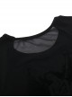 Black Woven Splicing Open Back Flocking Printed Pattern Fabric Punk Style Versatile Short Sleeved T-Shirt