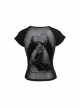 Black Woven Splicing Open Back Flocking Printed Pattern Fabric Punk Style Versatile Short Sleeved T-Shirt