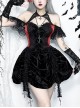 Gorgeous Black And Red Velvet Fabric With Lace Cross-Strap Decoration In The Front And Cross Pendant Gothic Style Sleeveless Halter Dress