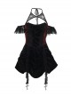 Gorgeous Black And Red Velvet Fabric With Lace Cross-Strap Decoration In The Front And Cross Pendant Gothic Style Sleeveless Halter Dress