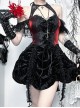 Gorgeous Black And Red Velvet Fabric With Lace Cross-Strap Decoration In The Front And Cross Pendant Gothic Style Sleeveless Halter Dress