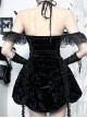 Gorgeous Black And Red Velvet Fabric With Lace Cross-Strap Decoration In The Front And Cross Pendant Gothic Style Sleeveless Halter Dress