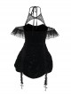 Gorgeous Black And Red Velvet Fabric With Lace Cross-Strap Decoration In The Front And Cross Pendant Gothic Style Sleeveless Halter Dress