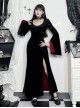 Black Simple Velvet Fabric With Cross Embroidery On The Chest Gothic Style Slit Long Sleeve Dress