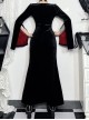 Black Simple Velvet Fabric With Cross Embroidery On The Chest Gothic Style Slit Long Sleeve Dress