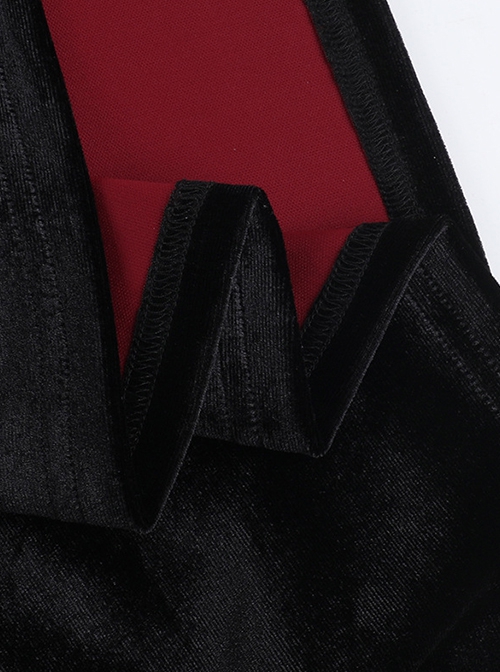 Black Simple Velvet Fabric With Cross Embroidery On The Chest Gothic Style Slit Long Sleeve Dress