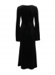 Black Simple Velvet Fabric With Cross Embroidery On The Chest Gothic Style Slit Long Sleeve Dress