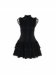 Sexy Slim Fit Black Woven Fabric Lace Front And Embroidery Gothic Style Sleeveless Dress