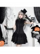 Sexy Slim Fit Black Woven Fabric Lace Front And Embroidery Gothic Style Sleeveless Dress