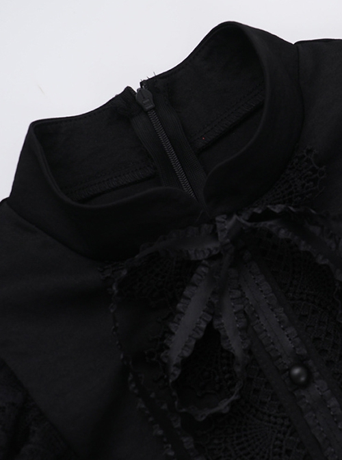 Sexy Slim Fit Black Woven Fabric Lace Front And Embroidery Gothic Style Sleeveless Dress