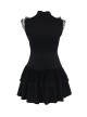 Sexy Slim Fit Black Woven Fabric Lace Front And Embroidery Gothic Style Sleeveless Dress
