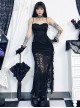 Black Sexy Lace Embossed Pattern With Slit Hem Design Gothic Style Slightly Transparent Sleeveless Dress