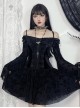 Personalized Black Flocked Jacquard Fabric With One Shoulder Design Gothic Style Long Sleeved Low Cut Dress