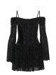 Personalized Black Flocked Jacquard Fabric With One Shoulder Design Gothic Style Long Sleeved Low Cut Dress
