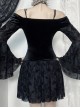 Personalized Black Flocked Jacquard Fabric With One Shoulder Design Gothic Style Long Sleeved Low Cut Dress