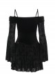 Personalized Black Flocked Jacquard Fabric With One Shoulder Design Gothic Style Long Sleeved Low Cut Dress