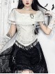 White Temperament One Shoulder Woven Fabric With Lace Dark Pattern Tassel Decoration Gothic Style Sleeveless Top