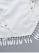 White Temperament One Shoulder Woven Fabric With Lace Dark Pattern Tassel Decoration Gothic Style Sleeveless Top