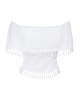 White Temperament One Shoulder Woven Fabric With Lace Dark Pattern Tassel Decoration Gothic Style Sleeveless Top