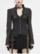Striped Spliced Shirt Material Low Collar Button Hasp Black Punk Blouse