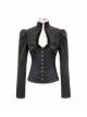 Striped Spliced Shirt Material Low Collar Button Hasp Black Punk Blouse
